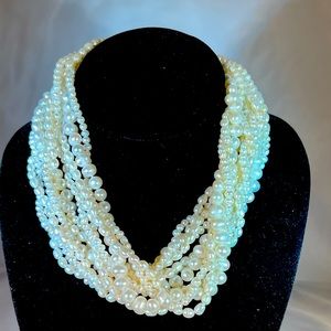 Freshwater Cultured Pearls, 12 strands, Mixed size pearls 17” long. Good luster.